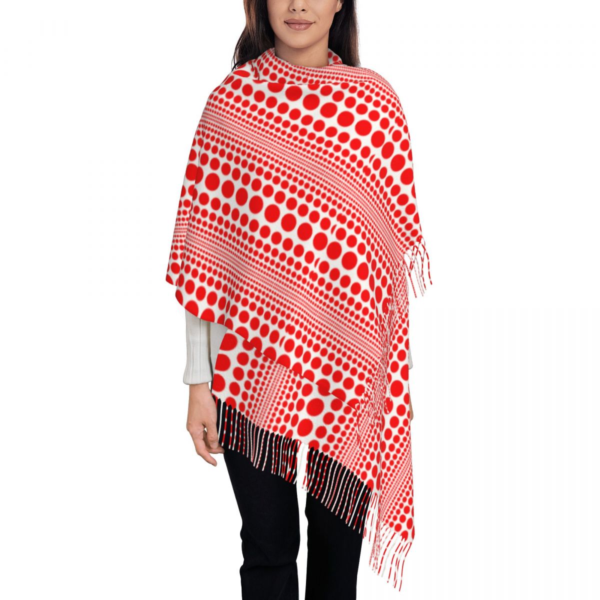 Infinity Scarf Knit - Roter Infinity-Polka-Dot-Schal für Damen, warmer Winter-Pashmina-Schal,