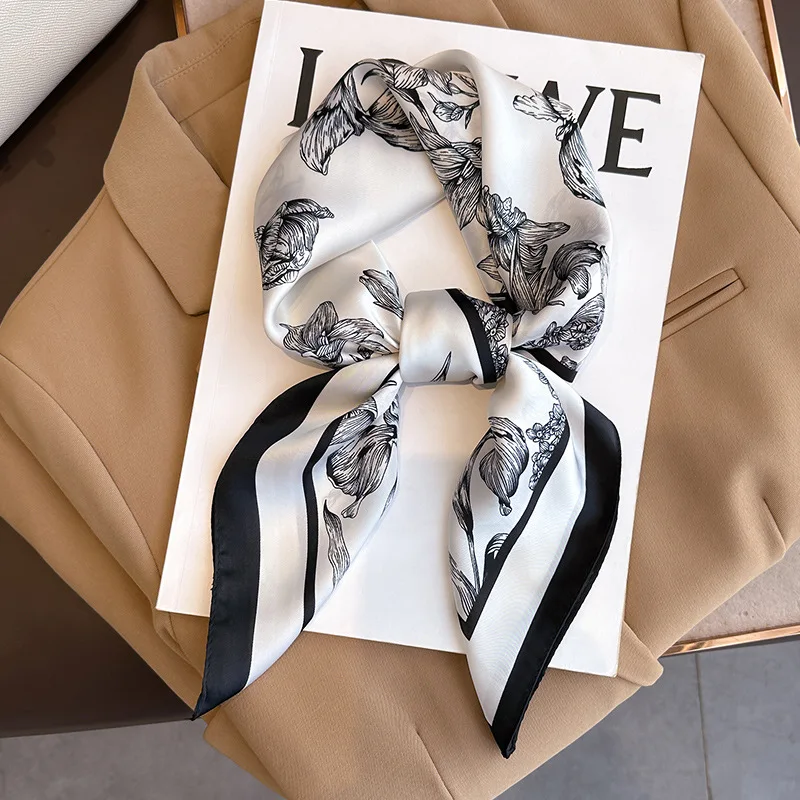 Silk Neck Scarf - 70*70cm Luxus Blumen druck Seide quadratischen